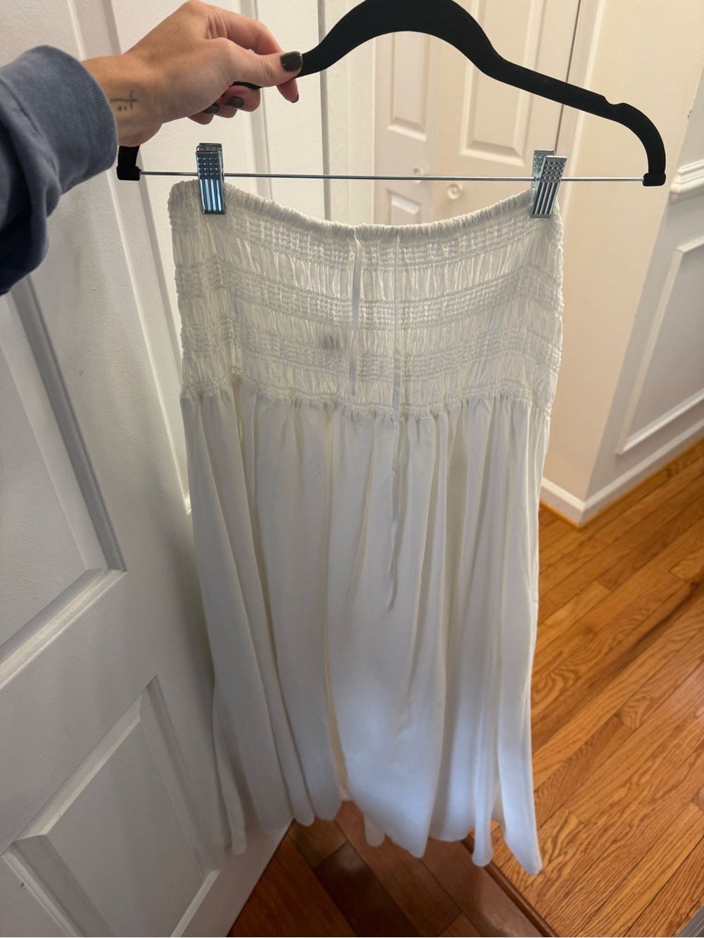 DISSH Cream Smocked Waist Flowing Maxi Skirt